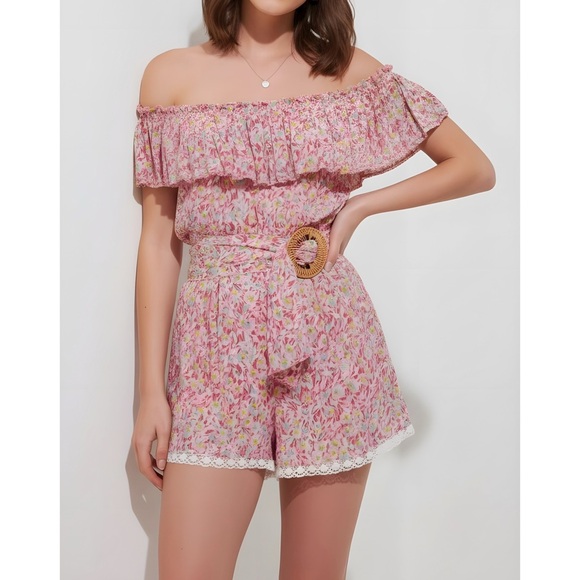 POUPETTE ST BARTH Bella Short Jumpsuit Pink Ocean Flowers Small